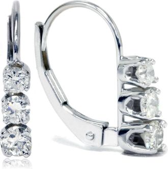 Pompeii3 1/2ct 3 Stone Diamond Earrings 14K White Gold