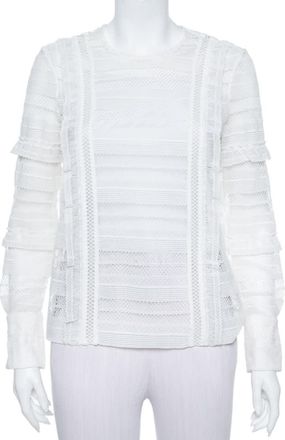 Self Portrait Self Portrait White Paneled Lace Sheer Long Sleeve Top