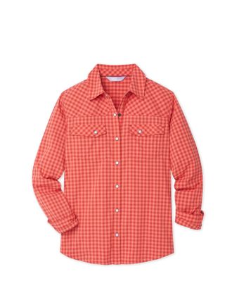 Stio | Womens Eddy Shirt Long Sleeve, Size Extra Small in Hot Sauce Gingham