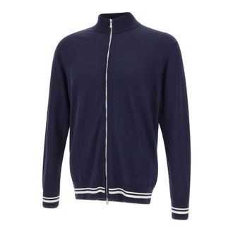 Eleventy Truien & Vesten, Heren, Blauw, 2Xl, Wol, Wollen en zijden vest met rits