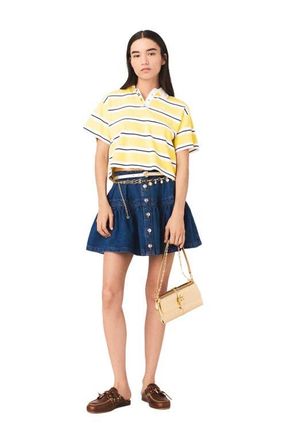 Maje Striped short-sleeve polo in Pale Yellow at Nordstrom, Size X-Small