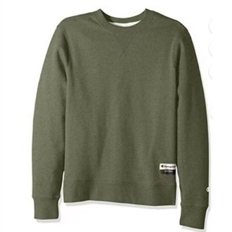 Champion Sueded Fleece Pullover Crew Neck Sweatshirt In Army Green