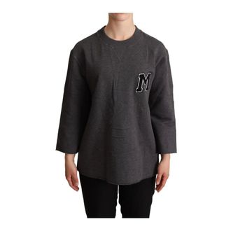Dolce & Gabbana Geborduurd Pullover Sweater met Ronde Hals - Dames - Sweatshirts & Hoodies - Grijs - Maat: XS Katoen