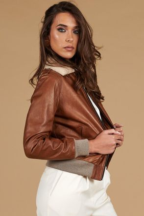 D'Arienzo Bomber aviator in pelle color cuoio effetto vintage DArienzo, Seleziona Taglia XXL, Colore Cuoio