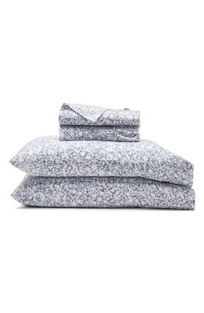 Boll & Branch Signature Garden Print Hemmed Organic Cotton Sheet Set in Bay at Nordstrom, Size California King