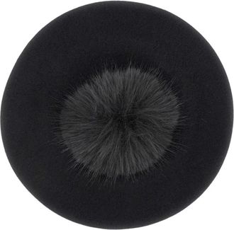 Borsalino Accessoires, Dames, Zwart, ONE Size, Wol, Baret met Pels Pompom