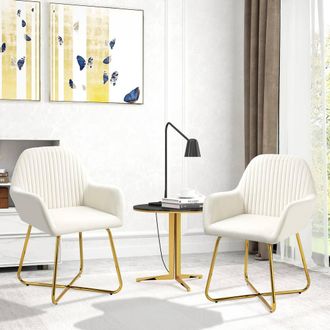 HOMCOM Modern Accent Chair Set of 2 Upholstered Armchair Cream White