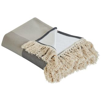 Beliani Manta De P&iacute;cnic Para Exterior Con Correa Tela Patr&oacute;n De Cuadros 200 X 200 Cm Gris Lunda