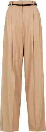 Sportmax Hoge taille wolflanellen broek - Dames - Wijde Broeken - Bruin - XS - Wol - Broeken