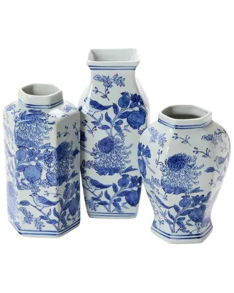 Two's Company Set Of 3 Chrysanthemum Hand-Painted Vases