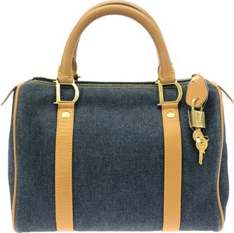 Dior Blue Cotton Leather Boston Bag (Pre-Owned)