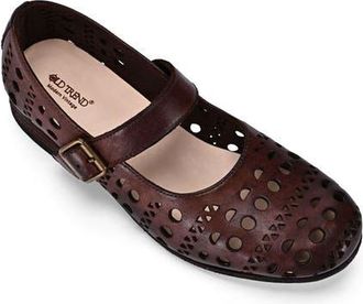 OLD TREND Retro Genuine Leather Breathable Cutout Mary Jane Flat in Coffee at Nordstrom, Size 5.5