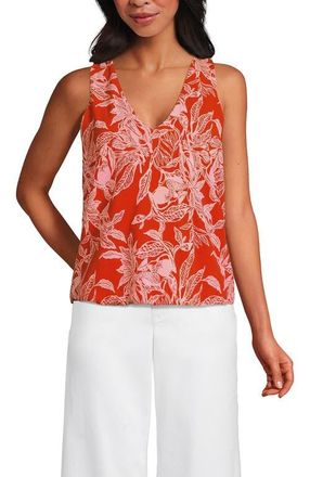 Lands End Lightweight Jersey Blouson Vneck Tank in Orange/peach Etched Leaves at Nordstrom, Size X-Large P