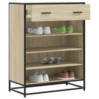 Berkfield Home Shoe Cabinet Sonoma Oak 75x38x97.5 cm Engineered Wood & Metal in Brown