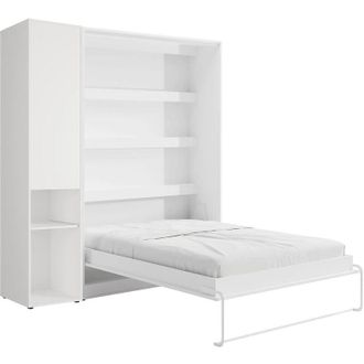 Vente-Unique Letto a scomparsa verticale 160 x 200 cm 1 colonna contenitore Con LED Bianco - RAPILI