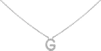 House of Brilliance 10K White Gold Diamond Accent A-Z Block Initial Pendant Necklace in White Gold | G at Nordstrom