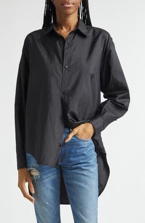 Brandon Maxwell The Keegan Relaxed Boyfriend Button-Up Shirt in Black at Nordstrom, Size Medium