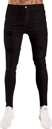 Generic JIER Mens Stretch Slim Fit Ripped Denim Pants Destroyed Stretch Regular Fit Jeans Skinny Stretch Distressed Trousers (Black,XL)
