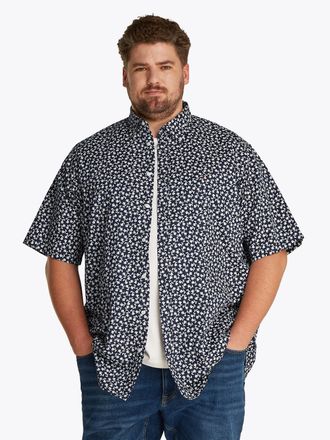 Tommy Hilfiger Big & Tall Kurzarmhemd BT-LINEN BLEND MPRINT, Herren, Gr. 4XL, N-Gr, blau (carbon navy), Web, Obermaterial: 52% Baumwolle, 48% Leinen, TOMMY HILFIGER BIG & TALL,