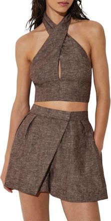 Reiss Serena Linen Halter Cover-Up Top in Taupe Brown at Nordstrom, Size 12