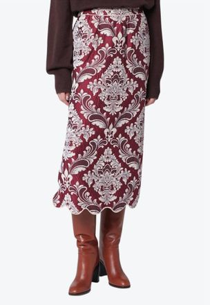Farm Rio Bicolor Jacquard Waves Midi Skirt In Blush Pink Burgundy