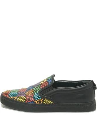 Gucci logo-motif leather slip-ons sneakers - men - Calf Leather/Calf Leather/Rubber/Canvas - 45 - Black