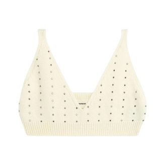 A Paper Kid Tops, Dames, Wit, M, Wol, Ribgebreide Top met Micro Studs