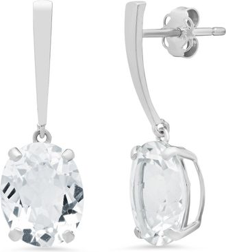 MAX + STONE 14k White Gold Solitaire Oval-Cut Gemstone Drop Earrings (10x8mm)