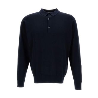 John Smedley Polo Shirts, male, Blue, Size: S Bradwell Long-Sleeve Polo