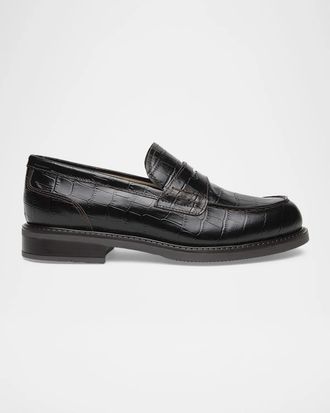 Nero Giardini Croc-Embossed Leather Penny Loafers
