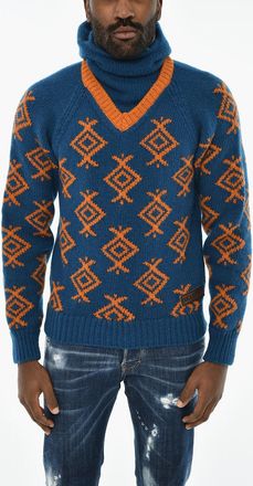 Dsquared2 Maglia a Collo Alto in Lana con Ricami a Contrasto Dsquared2