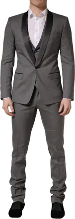 Dolce & Gabbana Mens Gray Wool Single Breasted 1 Button 3pc Suit Polyester Silk Virgin