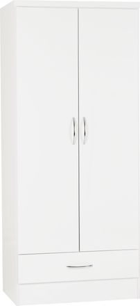 Seconique NEVADA 2 DOOR 1 DRAWER WARDROBE - WHITE GLOSS - SECONIQUE | TJ Hughes