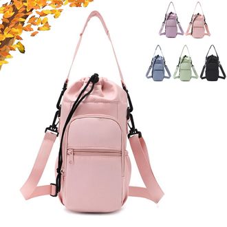 Generic Water Bottle Shoulder Bag, Hands-Free Waters Bottles Carrier Bag with Phone Pocket, for Walking, Hiking & Travel (Pink)