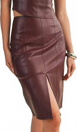 Mustard Seed Pencil Sharp Faux Leather Skirt In Red Wine
