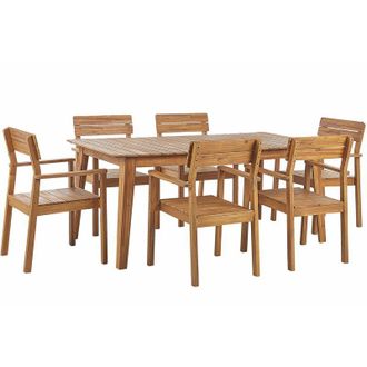 Beliani Set da pranzo da giardino rustico a 6 posti Tavolo da esterno 180 x 90 cm Sedie Fornelli