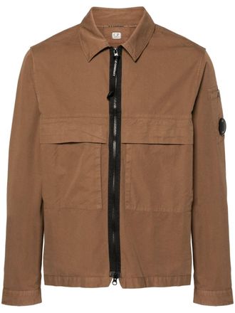 C.P. Company Giacca-camicia in gabardine con zip - Marrone
