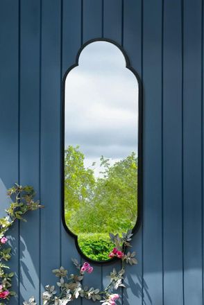 MirrorOutlet Black Metal Framed Double Arched Oval Garden Wall Mirror 59 X 20 (150CM X 52CM) | Size: 1 Pack