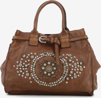 Campomaggi Borsa a mano Rossella in pelle con borchie marrone