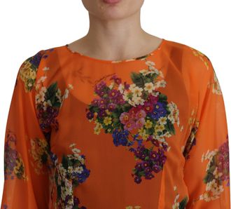 Dolce & Gabbana Womens Orange Floral Print Long Sleeve Blouse Silk