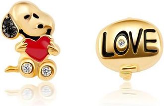 Crislu x Peanuts Snoopys Love Mismatched Stud Earrings in 18Kt Yellow Gold /Clear Stone at Nordstrom