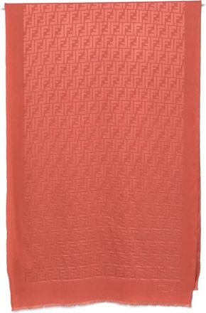 Fendi Accessoires, Dames, Rood, ONE Size, FF Zijde Sjaal