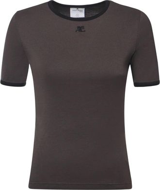 Courrèges Tops, Dames, Bruin, S, Katoen, Signature Contrast T-shirt
