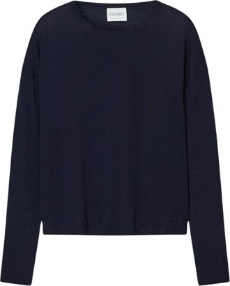 Closed Trui met ronde hals en lange mouwen - Dames - Ronde hals truien - Blauw - M - Wol - Truien & Vesten