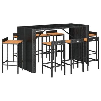 Berkfield Home Beautiful 9 Piece Garden Bar Set Black Poly Rattan& Solid Wood Acacia