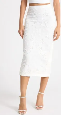House of CB Cecilia Lace Midi Skirt in White at Nordstrom, Size X-Small