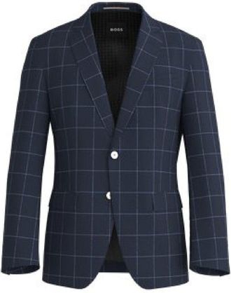 HUGO BOSS Mens Plaid Patterned Notch Collared Suit Jacket in Dark Blue - Size 40 (Chest)