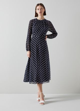 L.k. Bennett Womens Addison Dress,Navy/Cream - Size 6 UK