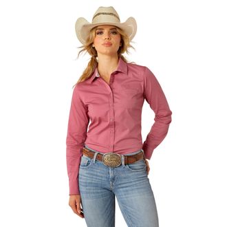 Ariat Womens Kirby Stretch Western Shirt Long Sleeve in Rose Wine Cotton, Size X-Large, by Ariat