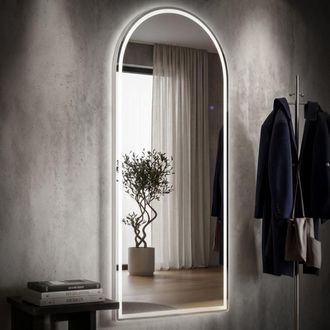 Mauro Ferretti Espejo de suelo/pared arqueado blanco de metal de 76x177 cm
